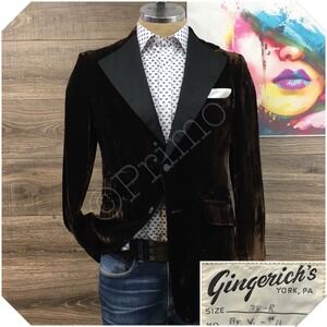 VINTAGE Mens Velvet Blazer Sport Coat Casual Dinner Jacket Size 38R Classic Suit